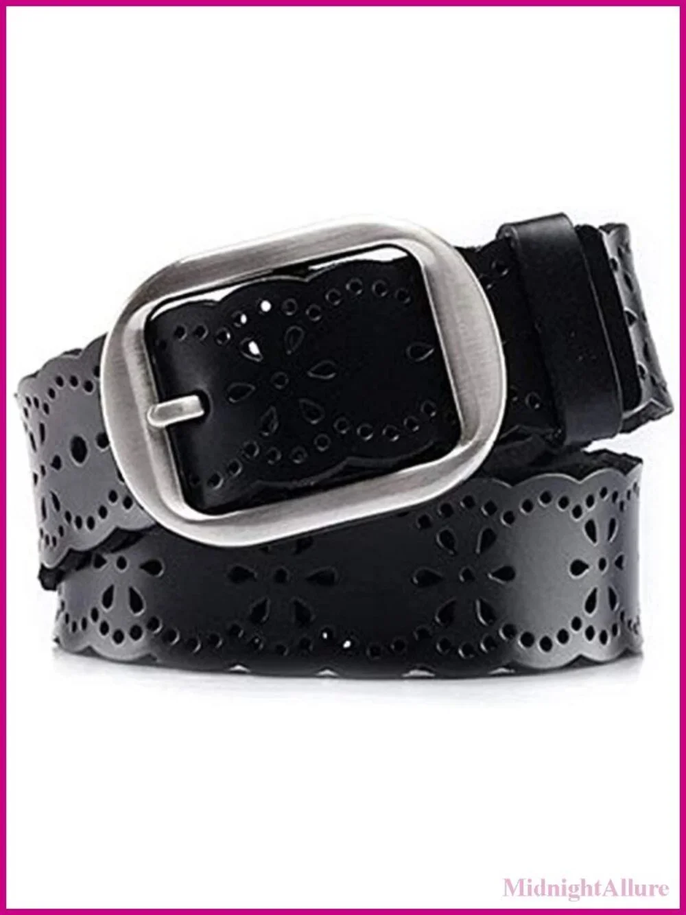 Genuine Leather Wide Belt Hollow Flower Buckle for Jeans Pants